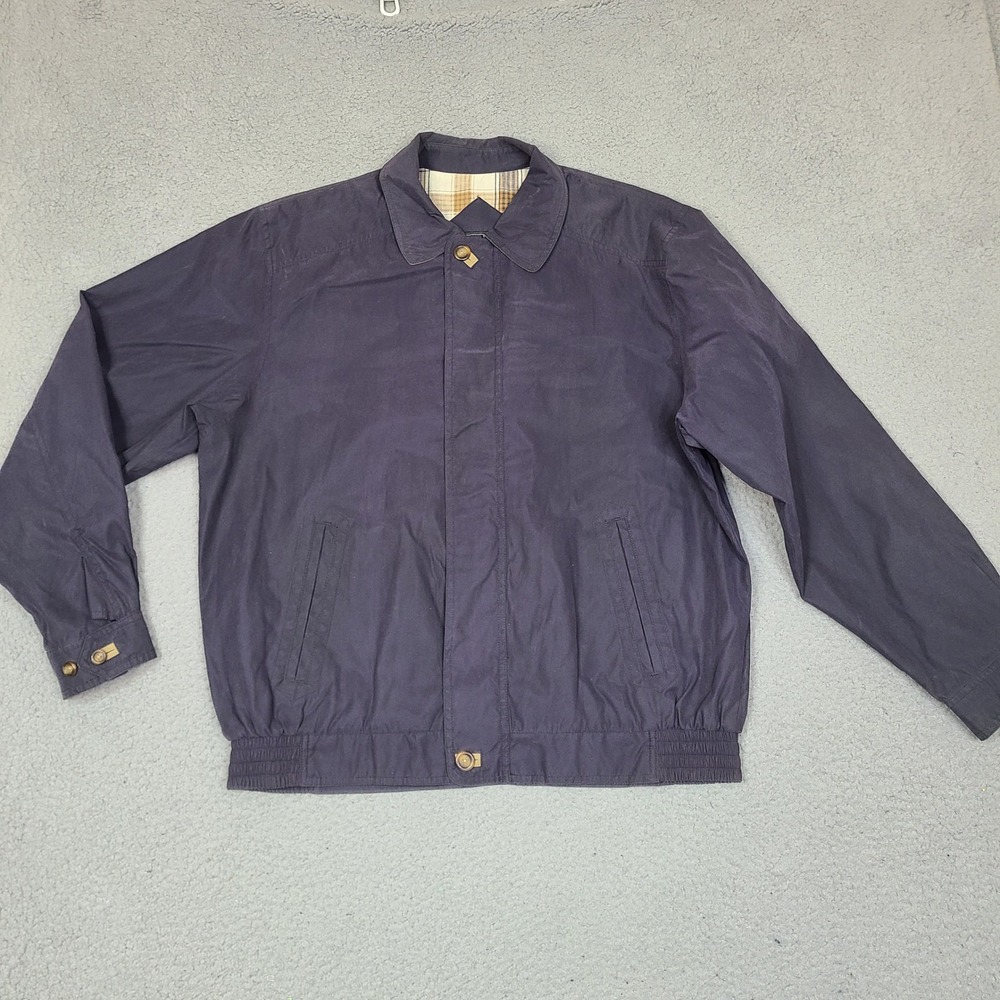 RBM Outdoor Collection Mens Medium Navy Blue Harrington Jacket Plaid Lined